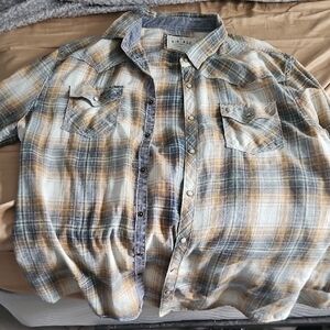 BKE Tan and Blue Plaid Button Down Shirt